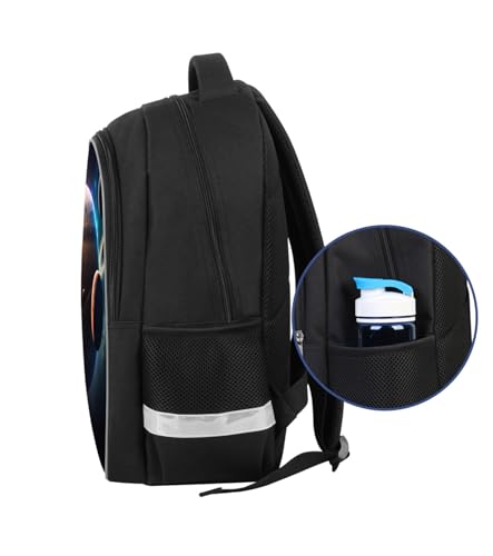 Solar System Planets Stars Space Kids Backpack, Galaxy School Bookbag for Boys and Girls, Polyester, 17 Inches Back Pack, Giftable, Bottle Holders, Tablet Compartment - color: B1-bookbag-outer Space