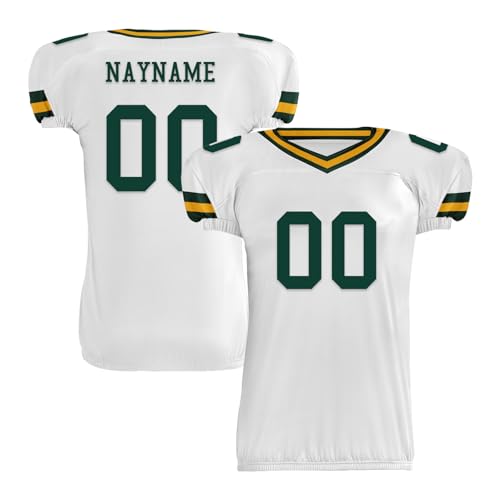 Youth Football Practice Jersey, Custom Blank Kids Practice Football Uniform Sportswear for Boys Training Games - color: Dark Green Gold White