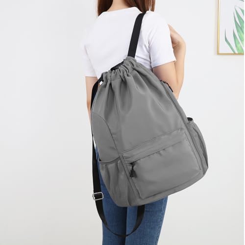 Valleycomfy Waterproof Drawstring Gym Backpack Bag for Men & Women,Sports Gym Bag with Side Pocket Dark Grey - color: A-dark Grey