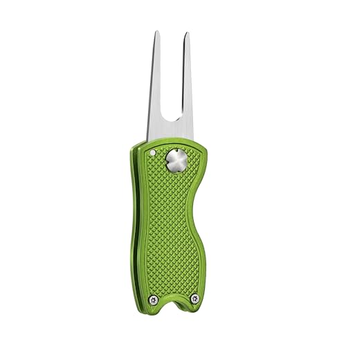 Mile High Life Golf Divot Repair Tool, All Metal Foldable Divot Tool with Pop-up Button & Magnetic Ball Marker, 2-6 Pack - color: Lime Green Fish