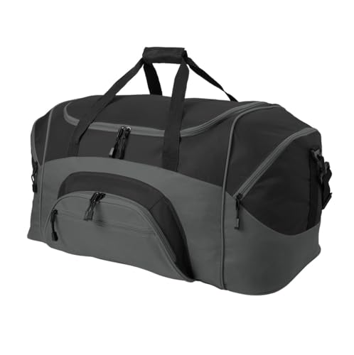 Personalized Large Duffel Bag, Football, Soccer, Basketball, Baseball Duffle Bag, Athlete Gift, Sport Bag, Embroidered Name, Black/Dark Charcoal - color: Black/Dark Charcoal