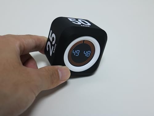 Rotating Cube Visual Pomodoro Timer 5, 25, 10 50 Minutes Preset + Custom Countdown, Rechargeable Desk Productivity Flip Timer with Detachable Silicone Cover for ADHD Study Work Kitchen School (Black) - color: Black
