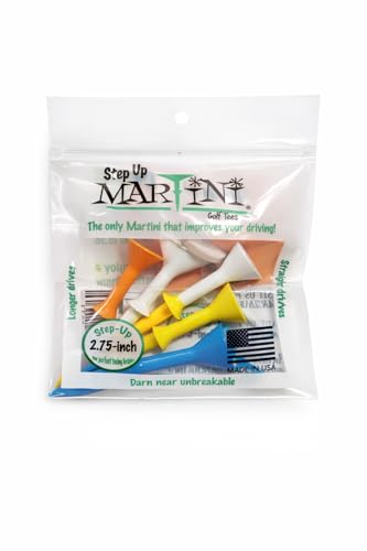 Martini Midsize Step‑Up 2.75" Golf Tees for Driver, Consistent 1 3/8" Height Above Ground, Durable Polymer Resin, Large Cup Placement Ease, Straighter Longer Launch, Virtually Unbreakable - color: Mixed