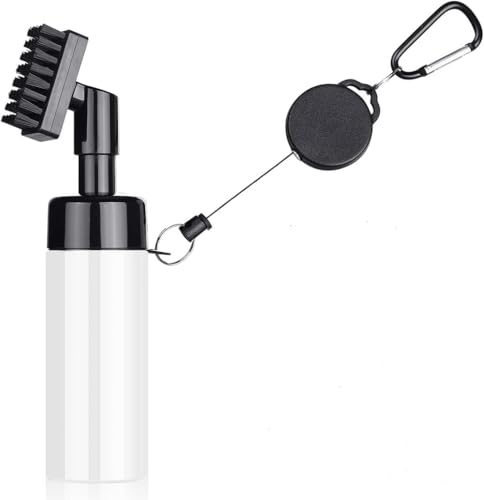 Golf Club Spray Water Cleaner, Golf Club Cleaning Brush Set,Golf Club Cleaner Brush with Retractable Clip and Squeeze Water Bottle Holds 5 Ounces of Water, Golf Gifts for Men Women - color: White