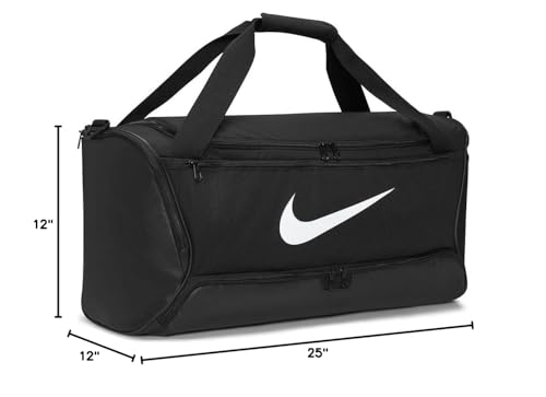 Nike Unisex Adult Gameday Brasilia 9.5 Training Duffel Bag (25L, 41L, 60L, or 95L) | Mens and Womens - color: Black/Black/White, size: Medium