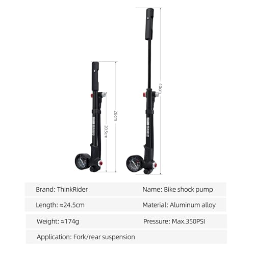 ThinkRider Shock Pump for Mountain Bike, High Pressure 350 Psi for Front Fork and Rear Bicycle Suspension Air Pump with Gauge Fits Schrader & Presta Tire Valve