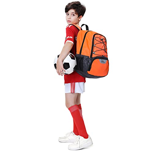 Hsmihair Youth Soccer Bag-Soccer Backpack&Backpack for Football Basketball,with Ball Compartment Separate Cleat Package - color: Orange