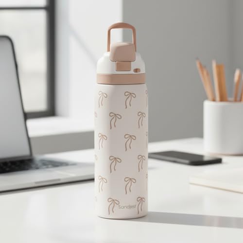 Bow Insulated Stainless Steel Water Bottle with Straw for Sports and Travel, 32oz, Gifts for Women Girls Friends Teens Birthday Christmas (Brown) - color: Bow