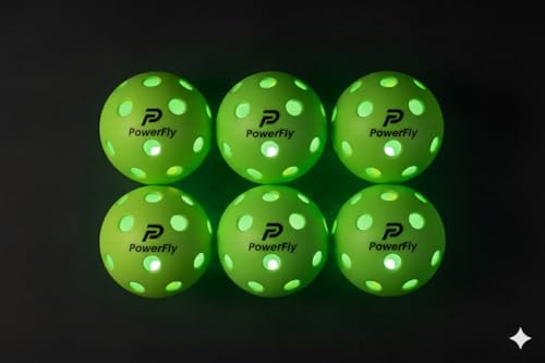 PowerFly Outdoor LED Pickleball Balls, High Visibility, 6 Pack - color: Green