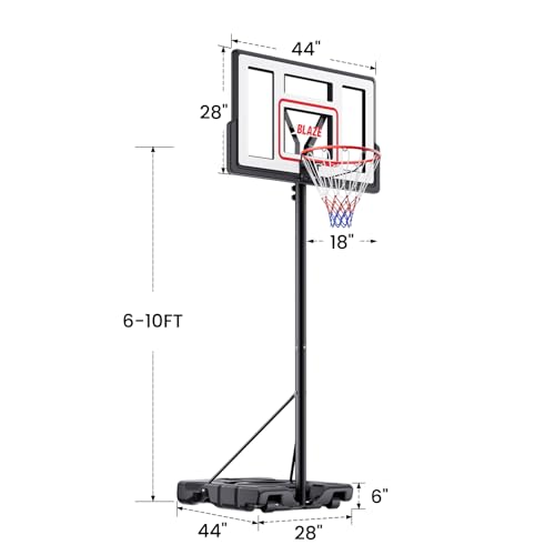 Portable Basketball Hoop 44” Backboard, 6–10FT Adjustable Outdoor Basketball Goal with Stable Fillable Base & Wheels, Shatterproof System for Kids, Teens & Adults - color: White