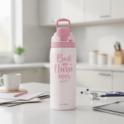 Nurse Insulated Stainless Steel Water Bottle with Straw for Sports and Travel, Best Nurse Ever, 32oz, Gifts for Women Graduation Nurse Week Appreciation Birthday Christmas - color: Nurse