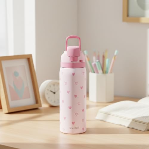 Heart Insulated Stainless Steel Water Bottle with Straw for Sports and Travel, 32oz, Gifts for Women Girls Friends Teens Birthday Christmas - color: Heart