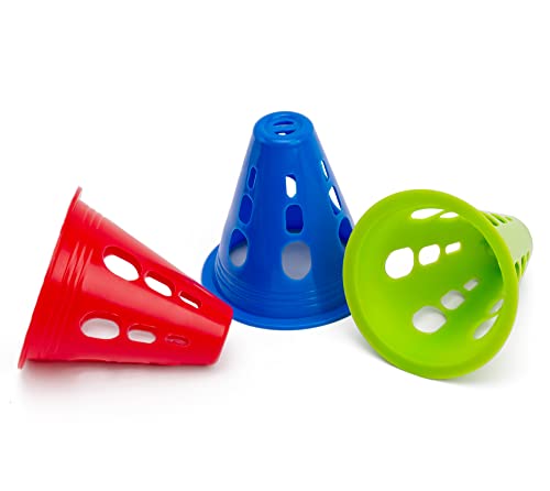 Famgee 3 Inch Plastic Windproof Slalom Cones Inline Roller Skating Cones Pile Cup Roadblocks Traffic Road Cones Set with Holes for Skate Practice Sport Training - color: 5 Colors 20 Pcs Style 2