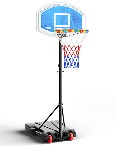 SPOYNAL LED Portable Basketball Hoop for Teens, Adjustable Height 3.8 FT–7 FT Goal System, with Fillable Base & Wheels | Perfect for Driveway, Poolside, Garage & Night Training, Pool Basketball Hoop
