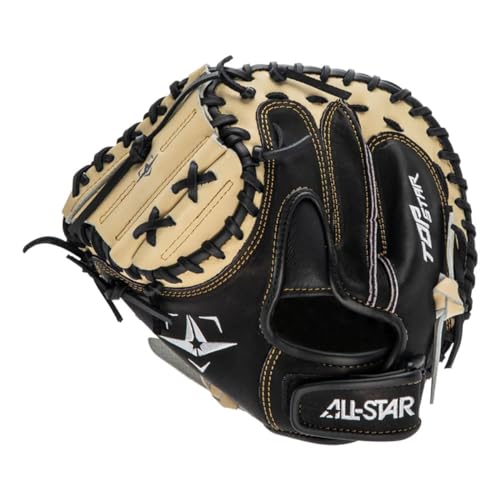 All-Star Top Star Series Catching Mitt - Left/Right Hand Throw - Adult and Youth Size - Baseball Glove, Catchers Mitt - color: Black|Tan, size: 31.5" YOUTH