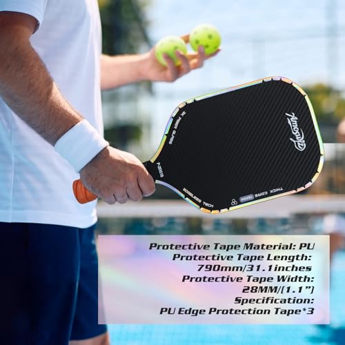 Pickleball Edge Guard Tape, Laser Glod Pickleball Protection Tapes 3 Pcs, 28MM Width Extra Long & Thickness, No Wrinkling Edge Guard for 13MM & 16MM & 20MM Thicknesse Paddles - color: Laser Gold, size: 28MM Width