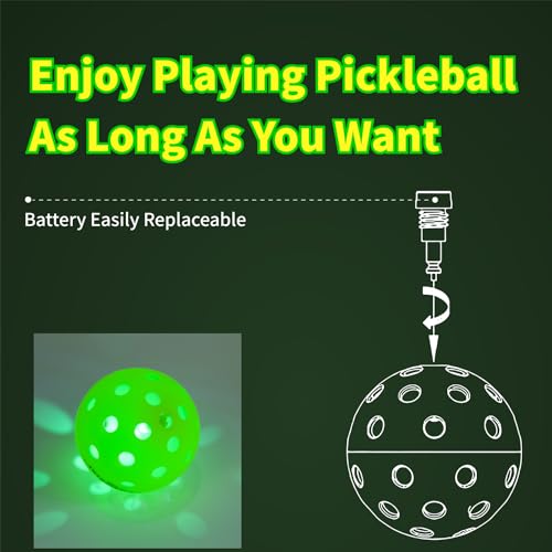 PickleStar Gen 2 Premium LED Pickleball Balls - Next-Generation Glow & Perfectly Balanced Bounce for Advanced Players, Robust and Reliable, 4 Pack with Long-Life Batteries - color: Neon Green