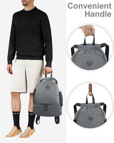 RHDZO Drawstring Backpack Gym Backpack with Shoe Compartment for Men Women String Sports Bag with Wet Pocket Cinch Swim Beach Bag, Large Gray - color: Large Gray