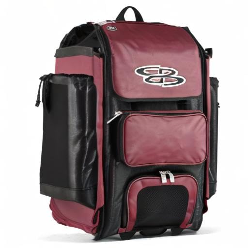 Boombah Catchers Superpack Hybrid Rolling Bat Bag - Multiple Colors - Wheeled & Backpack Version - color: Black/Cardinal