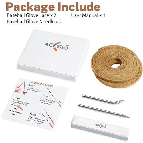 Softball Baseball Glove Lace, Mitt Lace Repair Kit Includes 2 Leather Laces and Lacing Needle for Catcher's Glove - color: Light Brown