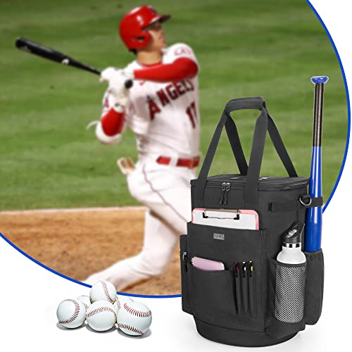 Goburos Baseball Ball Bucket with Large Capacity, Softball Coach Bag with Anti-Slip EVA Bottom, Space for Bat, Gloves, Scoreboards and Other Accessories