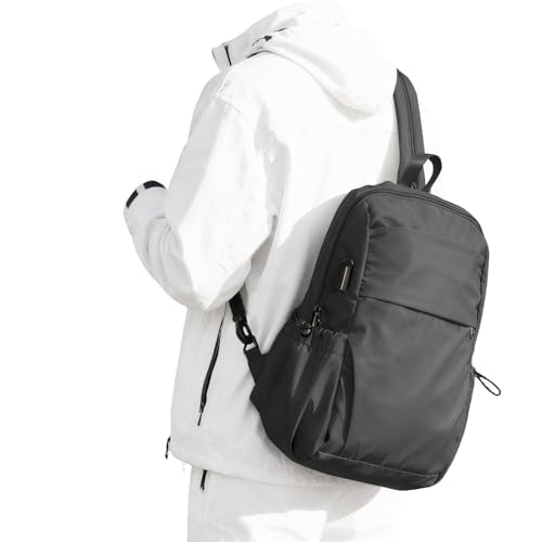 SEAFEW Large Black Convertible Sling Crossbody Backpack Shoulder Bag for Men Women, Waterproof Nylon Chest Bag One Strap Back Pack for Hiking Walking Biking Travel Cycling with USB Charger Port - color: Black-large-convertible