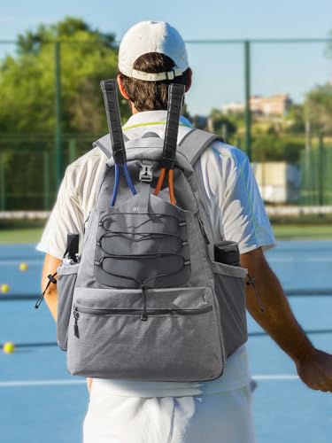 G4Free Tennis Bag, Tennis Backpack for Women Men, Large Pickleball Bag, Holds 4 Rackets with Shoe Compartment - color: Grey