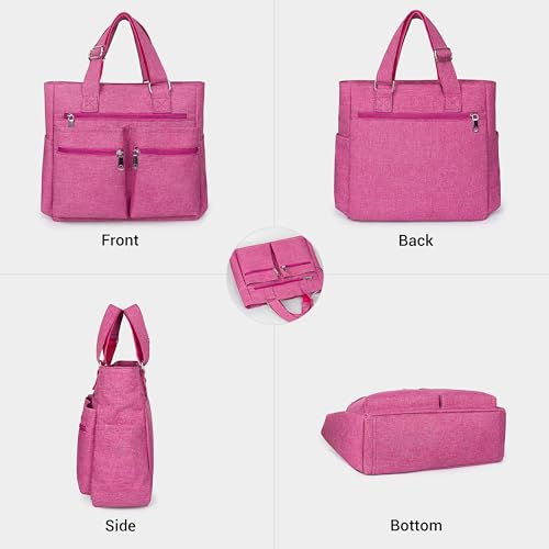 VOLGANIK ROCK Canvas Tote Bag Waterproof Nylon Multi Pocket Shoulder Bags Laptop Work Bag Teacher Purse Handbag for Women Men - color: Pink 2