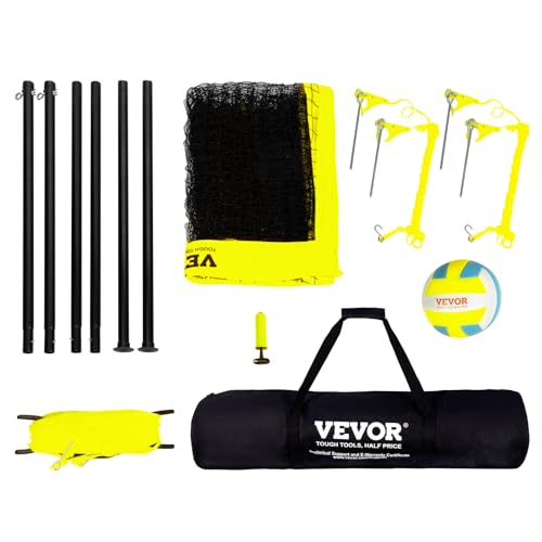 VEVOR Portable Volleyball Net Set, Adjustable Height Steel Poles with PVC Volleyball Pump, Carrying Bag for Beach Backyard