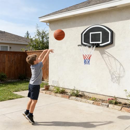Rakon Door Wall-Mounted Indoor/Outdoor Use Basketball Game Wall-Mounted Basketball Hoop, 28.5"*18" Backboard PE Shatter-Proof Backboard