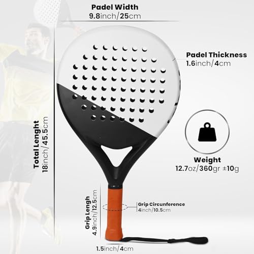LAPAT Padel Racket with Cover Bag - Carbon Surface with EVA Memory Foam- Paddle Tennis Racquets Lightweight - POP Tennis - color: White Seoul