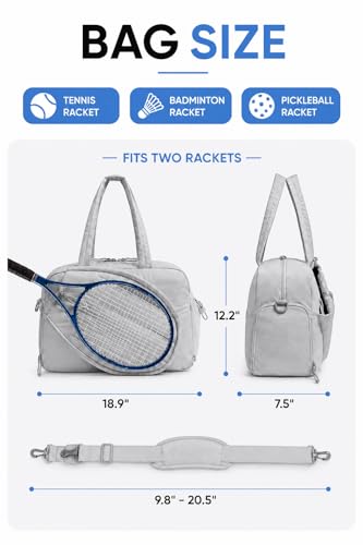 Pickleball,Tennis Racket Bag,Gym Bag for Women,Man. Quilted, Holds 2 Rackets with Shoe Compartment. Sport Bag for Gym, Court, Travel Duffle Bag - color: Light Grey