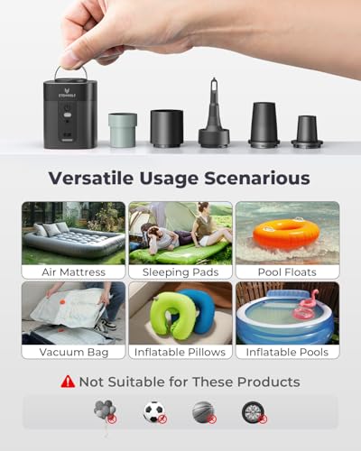 ETENWOLF AIR 3 Air Pump for Inflatables with 2600 mAh Battery & Camping Light, Ultra-Fast and Mini Electric Air Pump, Inflate Deflate for Air Mattress, Pool Floats, Vacuum Storage Bags - color: Black