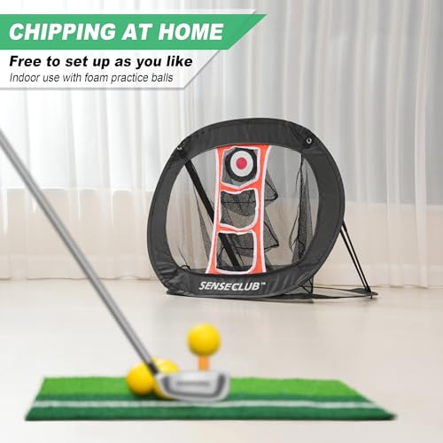SENSECLUB Foldable Chipping Net with Mat & Balls, Indoor Golf Practice Chipping Target, Backyard Golf Game & Gifts - style: Square Net +Mat +Balls