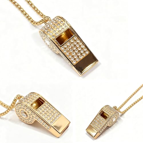Whistle,Rhinestone Sports Whistle with Keychain for Coach/Referee/Training/Lifeguard/Teachers(Gold) - color: White
