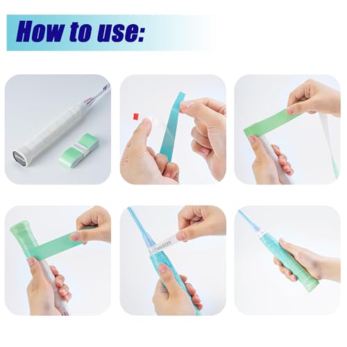 Senston 2pcs Racquet Grips Tape Overgrip for Tennis/Badminton/Squash Racquet Handle Grips - color: Green, style: Flat