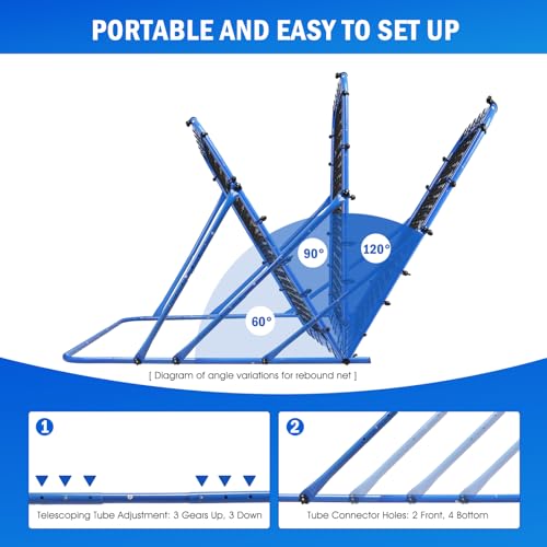 Soccer Baseball Rebounder Net, Soccer Goal Net, Volleyball Softball Rebound Pitchback Net Quick-Switch Angle Training for Control, Passing Practice, Bounce Back Rebounder Goals Gifts Trainer Equipment - size: 4FTx4FT