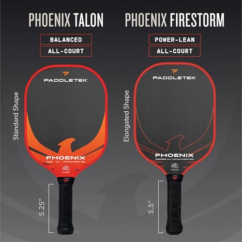 Paddletek Phoenix Talon – 14mm Pickleball Paddle – Raw Carbon Fiber Face – Balanced Control & Spin – Polypropylene Honeycomb Core – USAPA Approved Pickle Ball Paddle – 5.25 Inch Handle - color: Wildfire