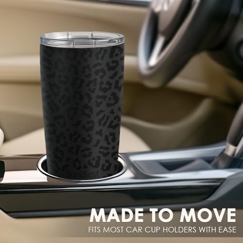 SANDJEST Leopard Print Tumbler 20oz Stainless Steel Insulated, Black Leopard Travel Coffee Cup, Bow Gifts for Women Girls Teen, Birthday Christmas - color: Black Leopard