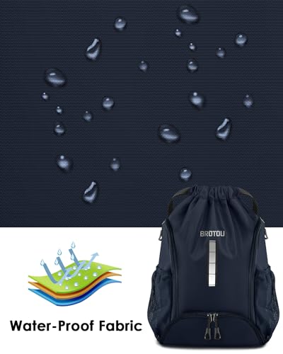 BROTOU Soccer Drawstring Backpack, Basketball Bag, Volleyball Football Bags with Ball and Shoe Compartment - color: Navy Blue