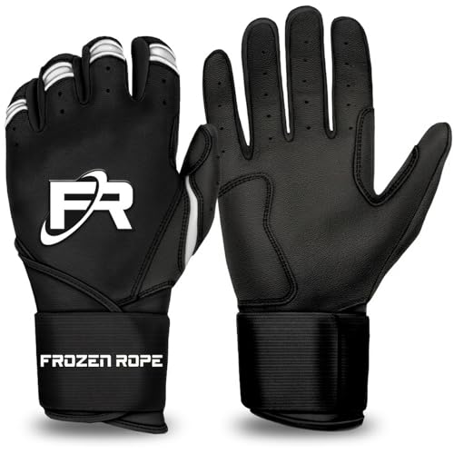 F3 Frozen Rope Batting Gloves - Premium Leather (0.9mm) Long Cuff Batting Gloves - Pro-Grade Baseball and Softball Gloves - Men, Women, and Youth Sizes - color: Black/Black, size: Adult Medium
