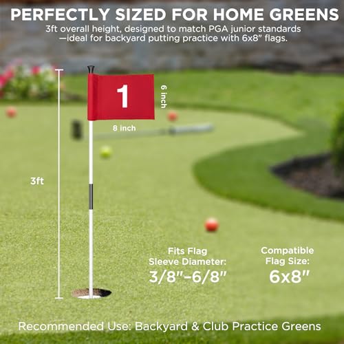 KINGTOP Golf Flagstick - Portable Design, Practice Putting Green Flag Stick for Yard, Club - Golf Pole Pin Flagpole, 3FT or 6FT Heights Available - color: 3ft White Flagpole-1 Pack