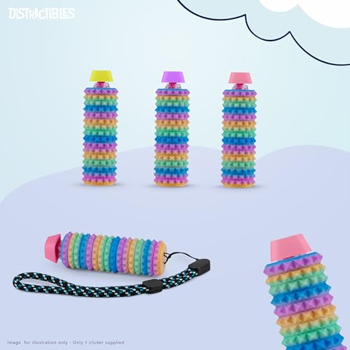 Distractibles Spike Roller Clicker, Tactile Pain Stim Fidget with Clicker Switch, Pain Stimulation Roller with Lanyard (Rainbow) - color: Rainbow
