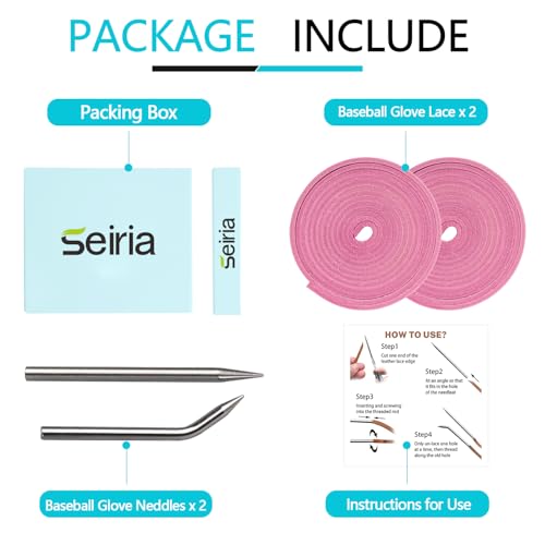 Baseball Glove Lace, Mitt Lace Repair Kit Softball 2 Leather Laces and 2 Lacing Needles for Catcher's Glove - color: Pink