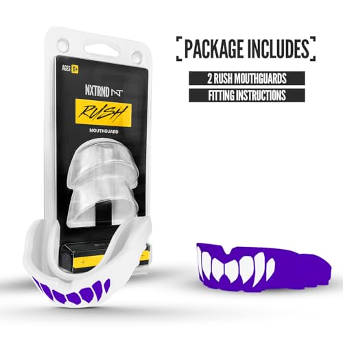 2 Pack Nxtrnd Rush Dual Layer Mouthguard, Custom Fit Sports Mouthpiece for Football, Boxing, MMA, Basketball, Hockey, Lacrosse, Youth & Adult (Purple) - color: Purple