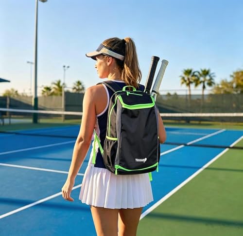 Tennis Bag Tennis Backpack for Women Men, Large Tennis Backpack 25L with Ventilated Shoe Compartment,Water-Resistant Sports Gmy Bag Fit for Pickleball, Badminton Court Training & Daily Use - color: Black