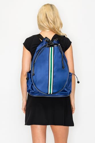 Tennis Bag for Women Racket Tote, Stylish Backpack - Unisex Racquet Sports Pickleball Bag Convertible Shoulder, Crossbody Strap Large Compartment - color: Backpack - Navy/Green Stripe
