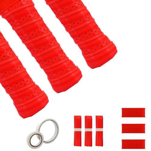 Pickleball Grip Tape 3pcs Overgrip Pickleball Paddle Grip Tape with Raised Ridge Replacement Grip Wrap Accessory for Pickleball Paddle Handle - color: Red