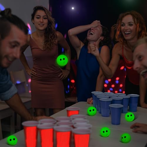 Soulchen 40mm Glow in The Dark Table Tennis Balls Bulk, Carnival Game Night, Neon Birthday Party Favors, Classroom Rewards, Goodie Bag Filler, Pet Playmate - color: Glow in the Dark Green, size: Twinkle Smile