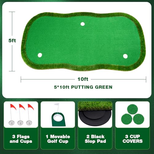 Wekin Golf Putting Green,5x10ft Thickening Professional Large Golf Putting Mat with Realistic Turf for Indoor & Outdoor, Golf Game Practice Equipment